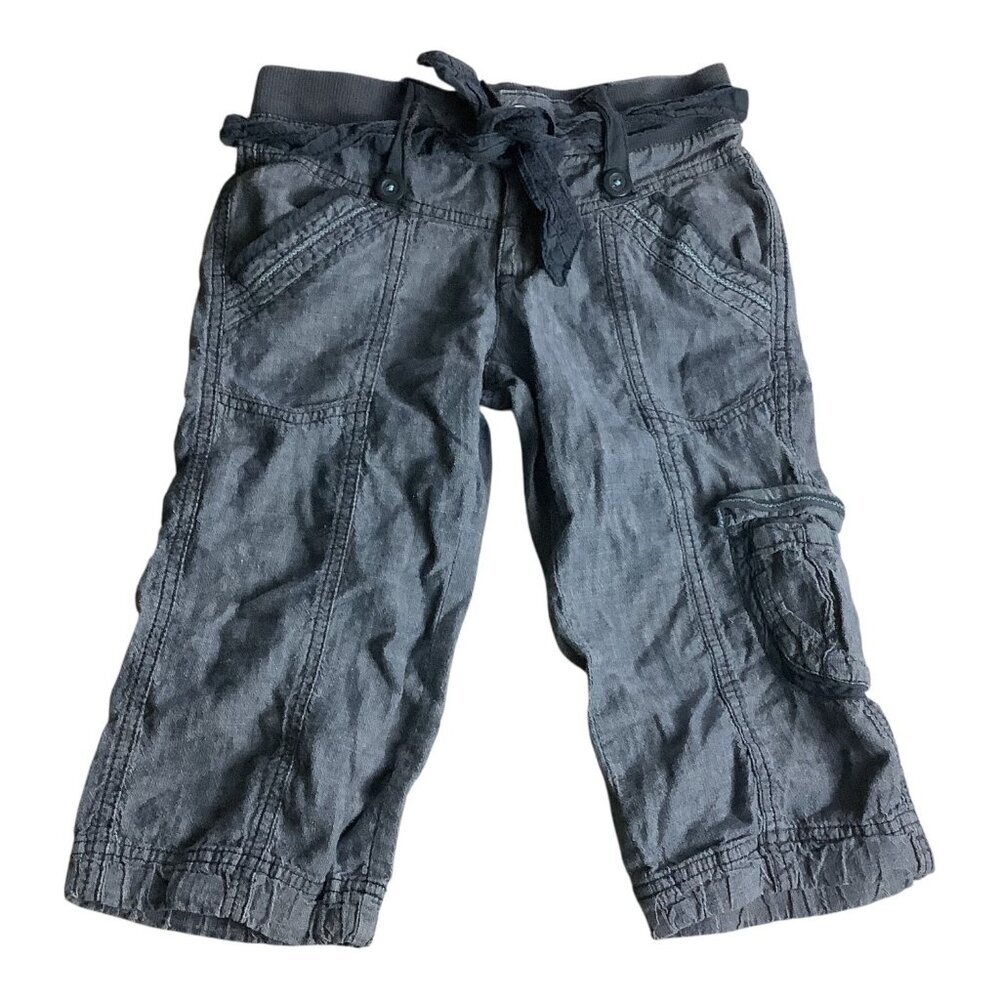 Faded Glory Girls Blue Cotton Cargo Pants‎ Size 7 Adjustable Waist Pocket Design